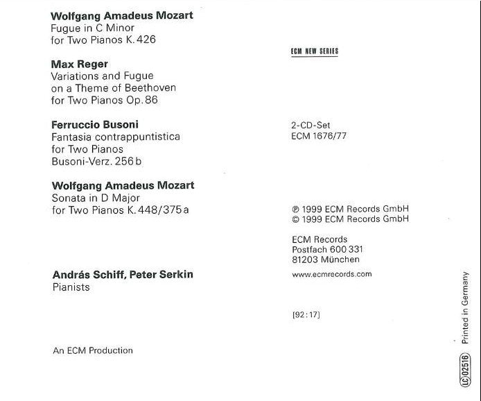 András Schiff, Peter Serkin: Mozart, Reger, Busoni